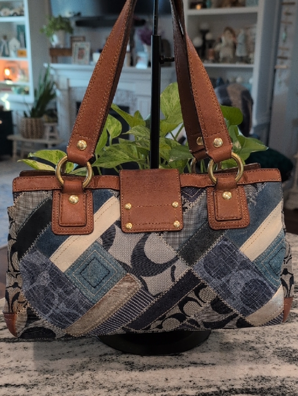 Coach VINTAGE Denim & Leather Patchwork Turnlock Bag w/Matching Wristlet - Picture 8 of 16